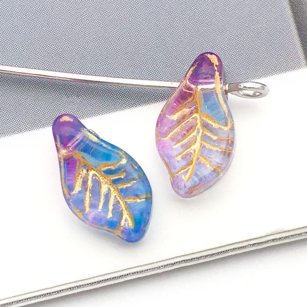 Set of 20 Colorful Transparent Glass Leaf Charms with Gold Edging for DIY Bracelets, Necklaces, and Accessories