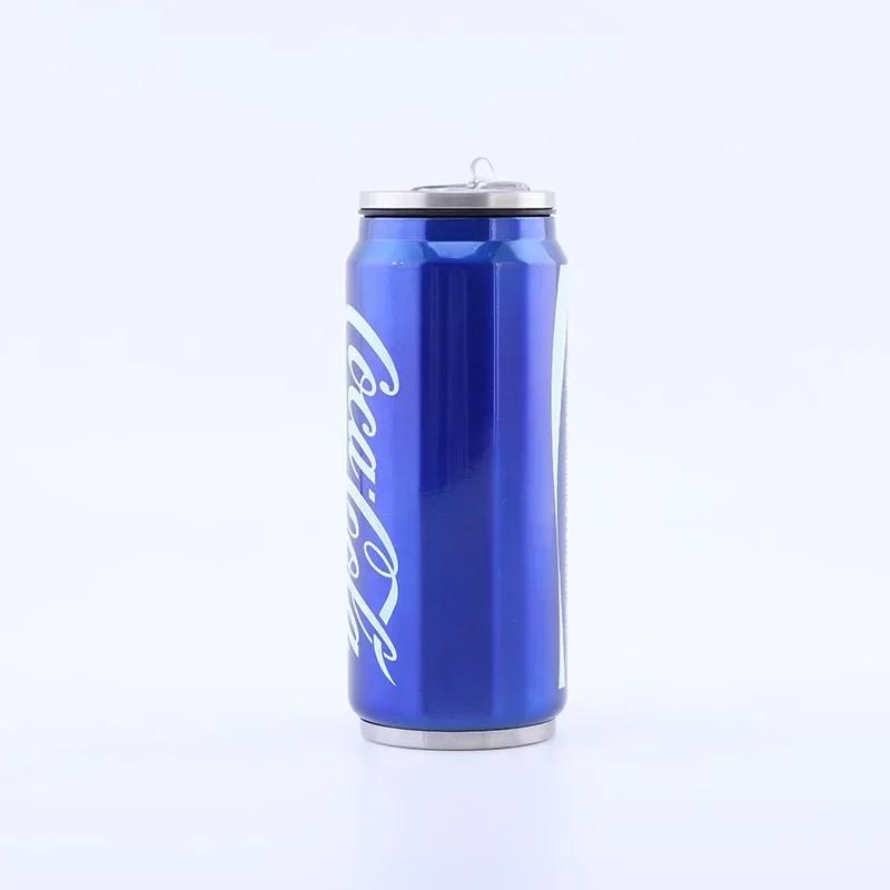 

Stainless Steel Cola Thermos Can Water Cup Travel Car Vacuum Flasks Drink Mug Double Layer Straw Cup Soda Can Thermos Cups 500ml синій