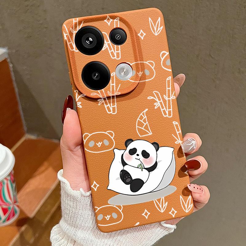 Pandas Pattern Silicone Soft Case for Xiaomi 13t Poco X6 M6 Pro Redmi Note 14 13 12 11 10 Pro Shockproof Leather Texture Plain Color Slim Cover