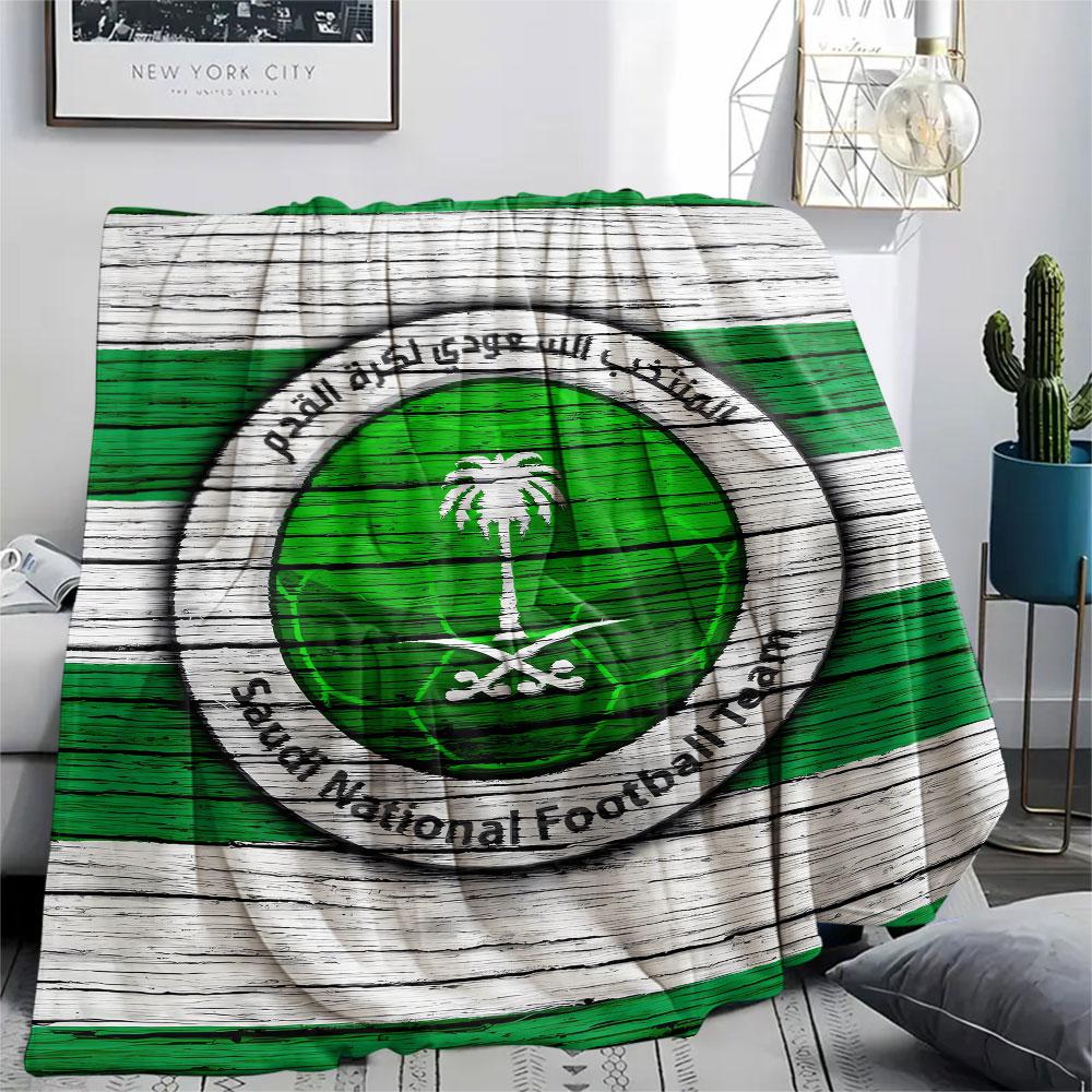 1PC Saudi Senior National Football Team Patterned Flannel Blanket Suitable For All Seasons for Home Decor Warmth and Comfort Gifts Holiday Present