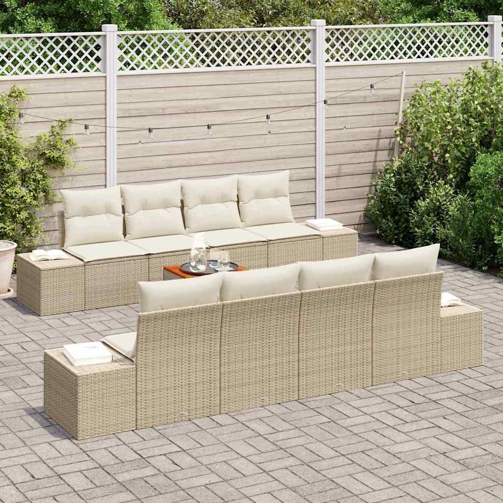 Garden Sofa Set with Cushions 9 Pcs Beige Poly Rattan