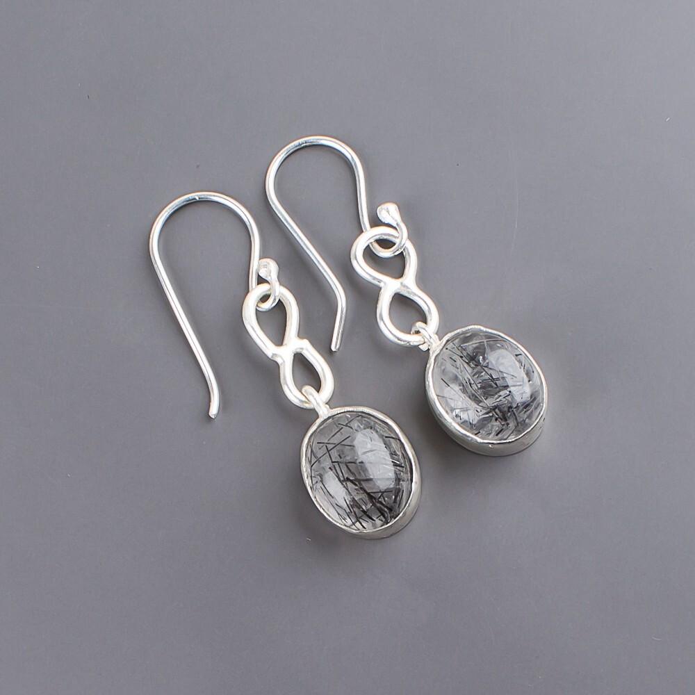Black Rutile Gemstone 925 Sterling Silver Jewelry Handmade Dangle Earrings 1.60" EE-12-26