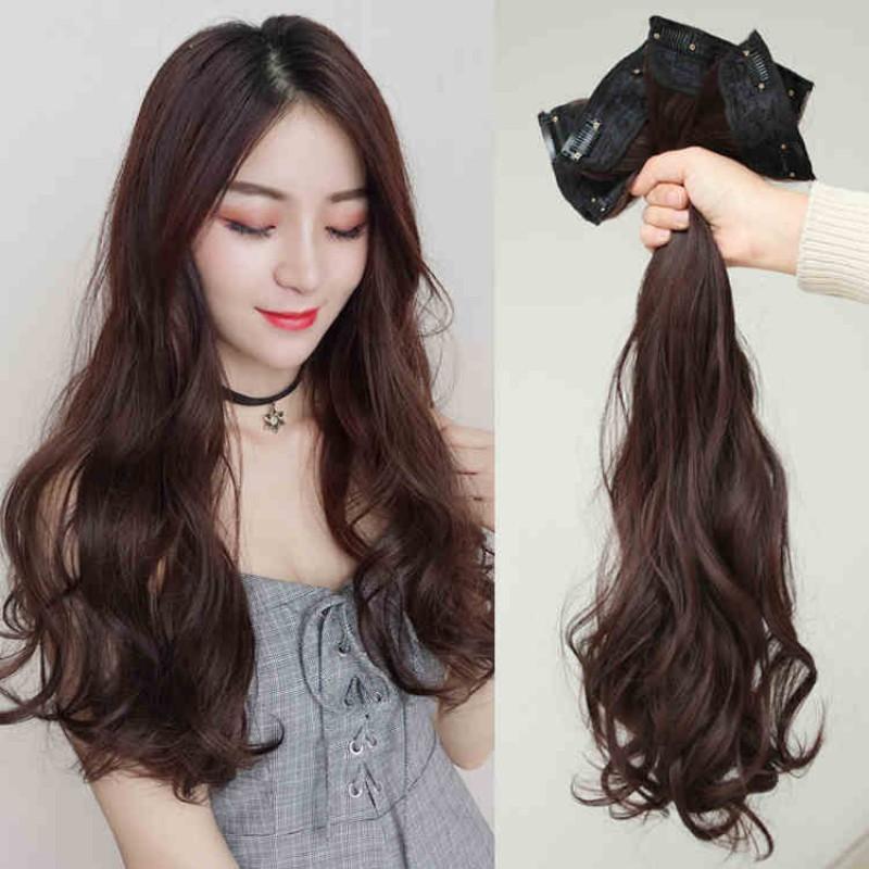 One Piece Invisible Long Curly Hair Extensions Women Natural Wavy Hairpiece