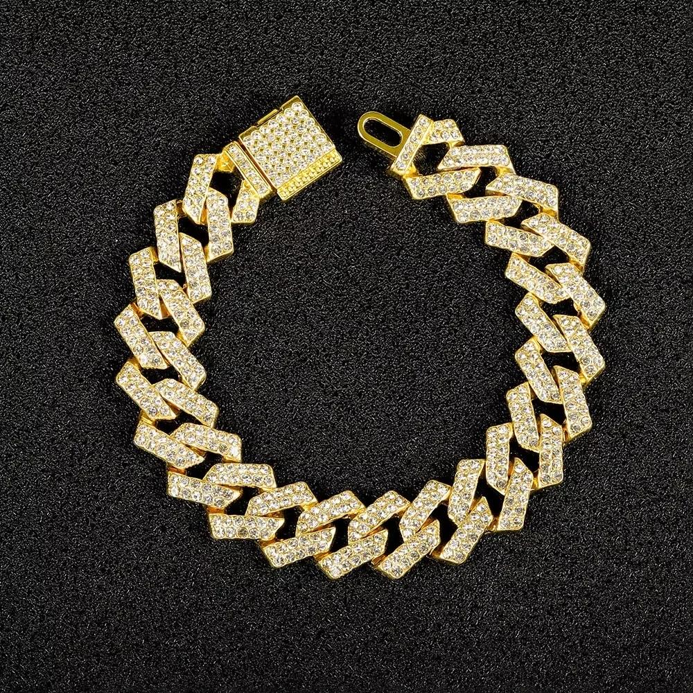 16mm Hip Hop Miami Cuban Link Chain Set Necklace +Bracelet Creative Iced Out Shiny Trendy Stylish Jewelry For Women Men set