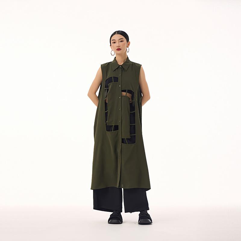 Fashion medium and long dark vest spring and summer new versatile European station Korean version of thin dress