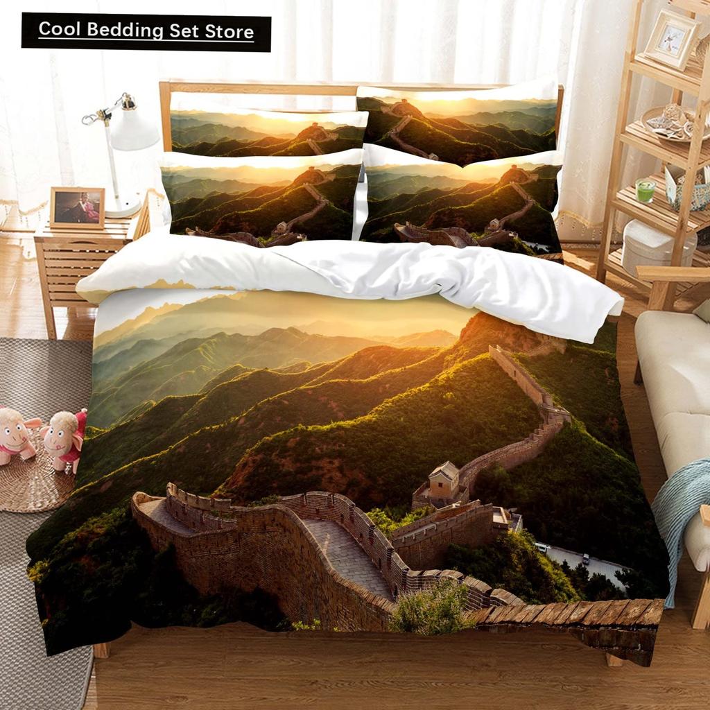 Great Wall King Queen Duvet Cover Old Chinese Building Bedding Set for Teens Adults Architecture 2/3 Pcs Polyester Quilt Cover