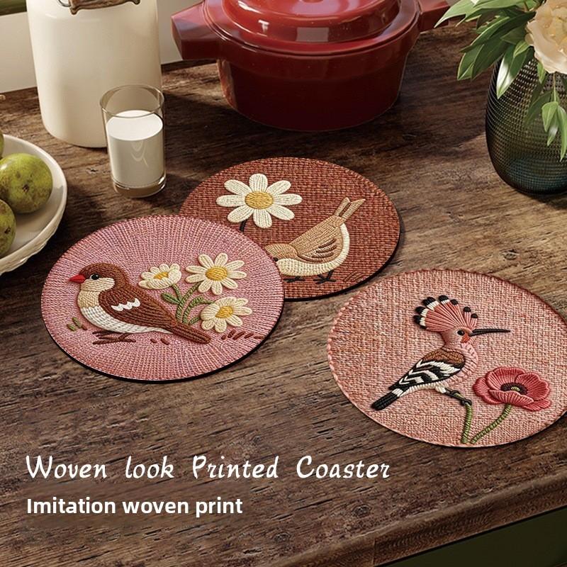 Flower Pattern Rubber Coaster Set With Non Slip Heat Resistant For Home Dining