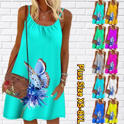 Abito da donna con impollinazione a forma di farfalla, stampato, mini abito senza maniche, abito da festa estivo, abito da spiaggia