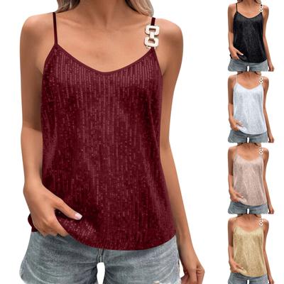 Women's Solid Color Sequined Sleeveless Suspender Top