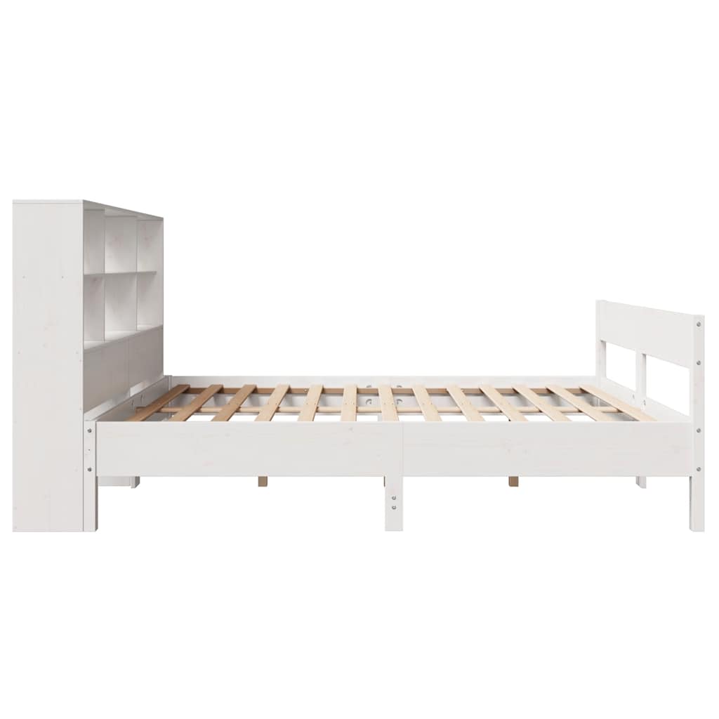 Solid Wood Bed with Shelf Without Mattress White 160x200 cm Pine