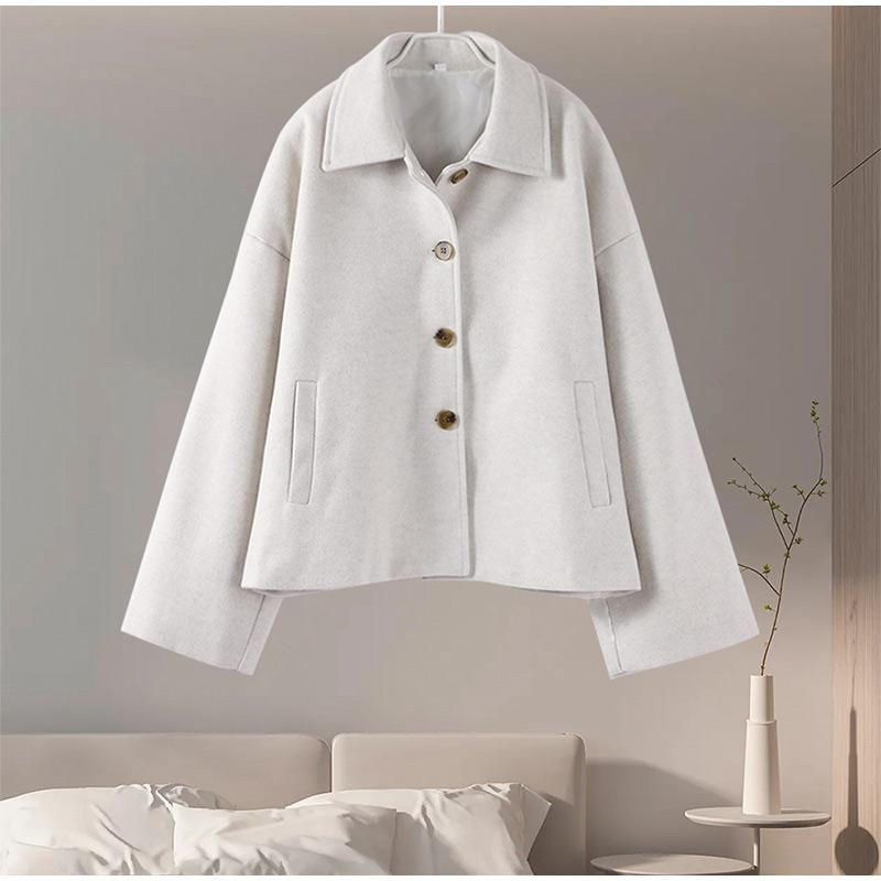 Einfarbige Umlegekragenjacke für Damen, lässig, locker, langärmelig, einreihig, kurze Jacken, Herbstmode, Mantel, Oberbekleidung