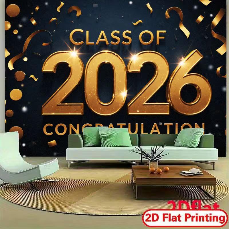 

2D Class of 2026 Graduation Banner, Gold Shiny Numbers Photo Background 47.2x31.5inch/120*80cm