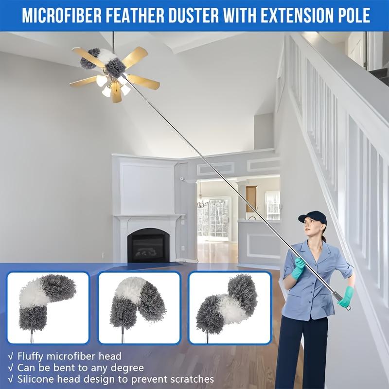 4-Piece Set of Household Electrostatic Dust Dusters, Extendable Feather Duster, Retractable Dust Brush, Dust Duster for High Ceilings, Fans, Spider W