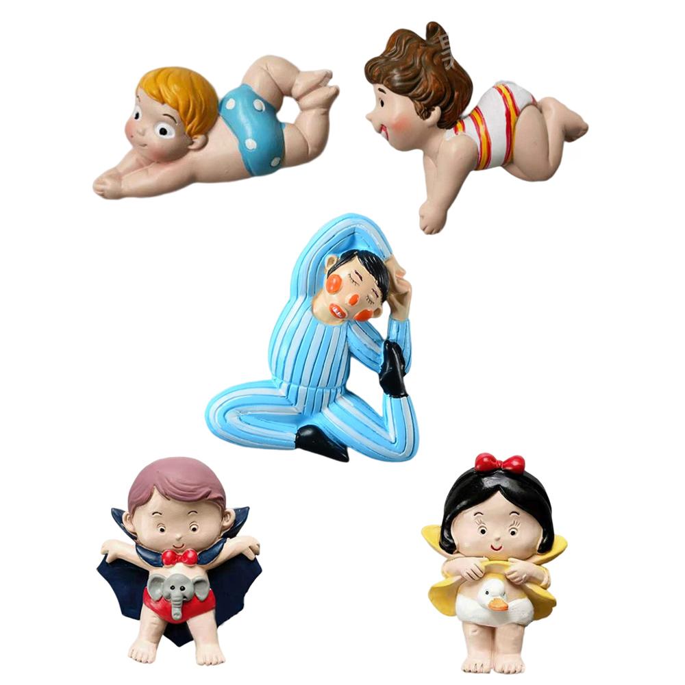 Cartoon Cute Funny Swimming Boy Girl Clown 3D Resin Design Refrigerator Stickers Home Kitchen Sticky Notes Decorations Gifts