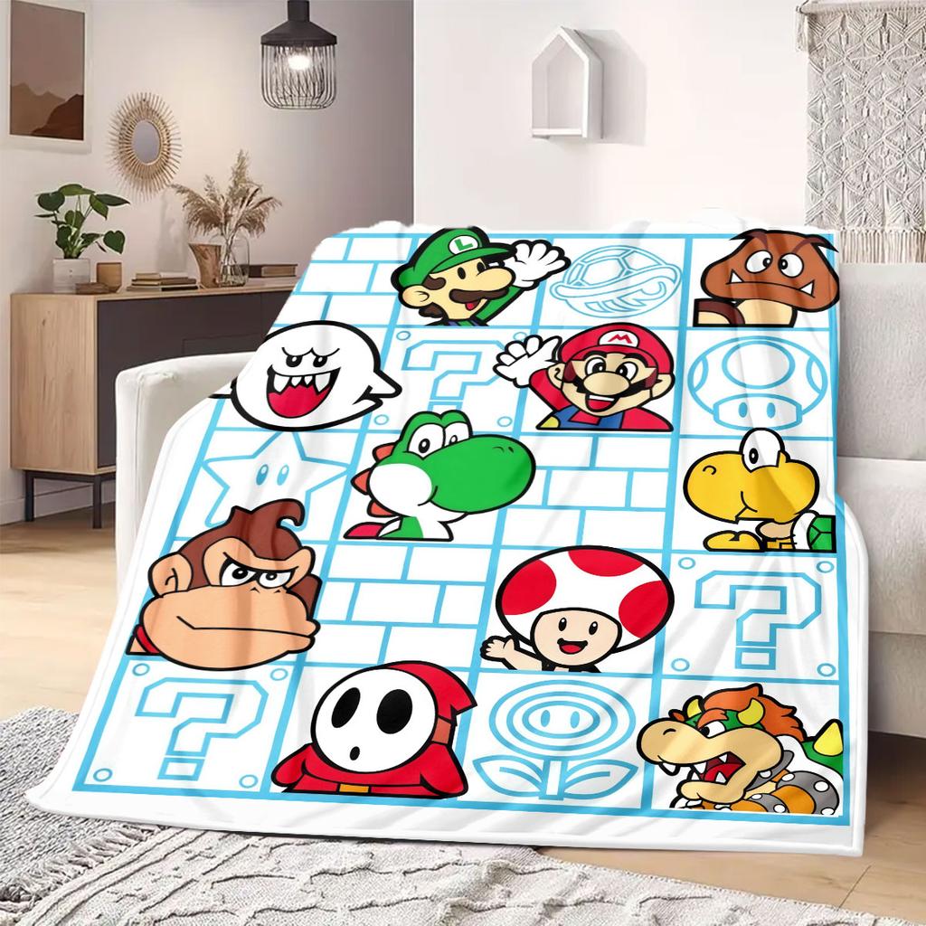 Super Mario Colorful Cartoon Flannel Blanket, Quality Print Throw for Living Room, Versatile Picnic and Travel Use_LIAN