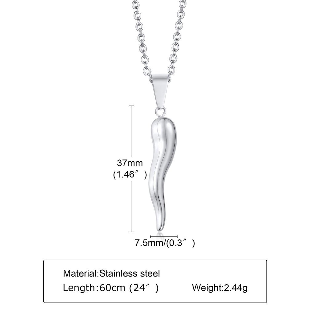 Collana Corno Italiano, Collane con Ciondolo Cornetto Italiano in Acciaio Inossidabile, Gioielli Unisex per Uomo e Donna