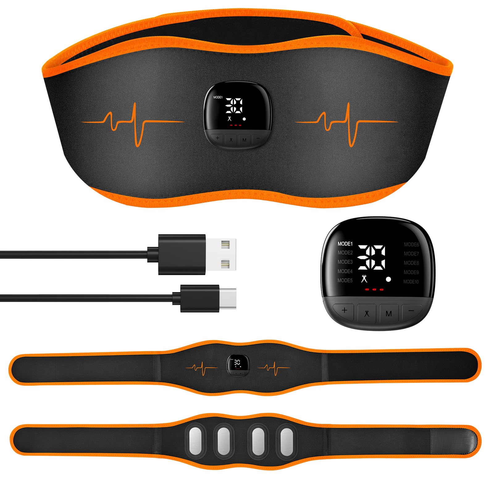 

Training Revolution Calorie Abdominal Belt EMS No Gel Sheets Muscle Calorie Burn 10 30 Intensity Abdominal Muscle Training EMS Stainless Steel оранжевый