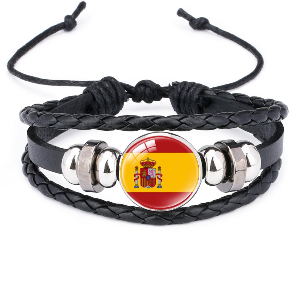 World Cup Leather Bracelet National Flag Soccer Match Souvenir  Adjustable Cowhide Woven Bracelet for Men Women,Sports  Fan Accessories