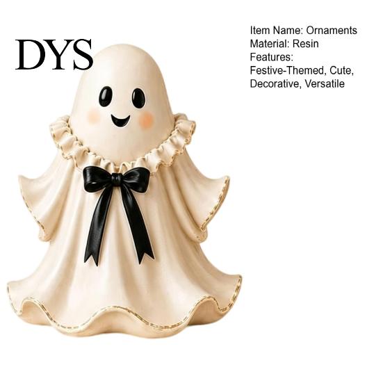 Uroczy Duch Wystrój Domu Figurka Żywiczna na Halloween z Wiklinowym Koszykiem, Ozdoba Stołowa na Biurko, Organizer Świąteczny Dekoracja Przedpokoju Kominka