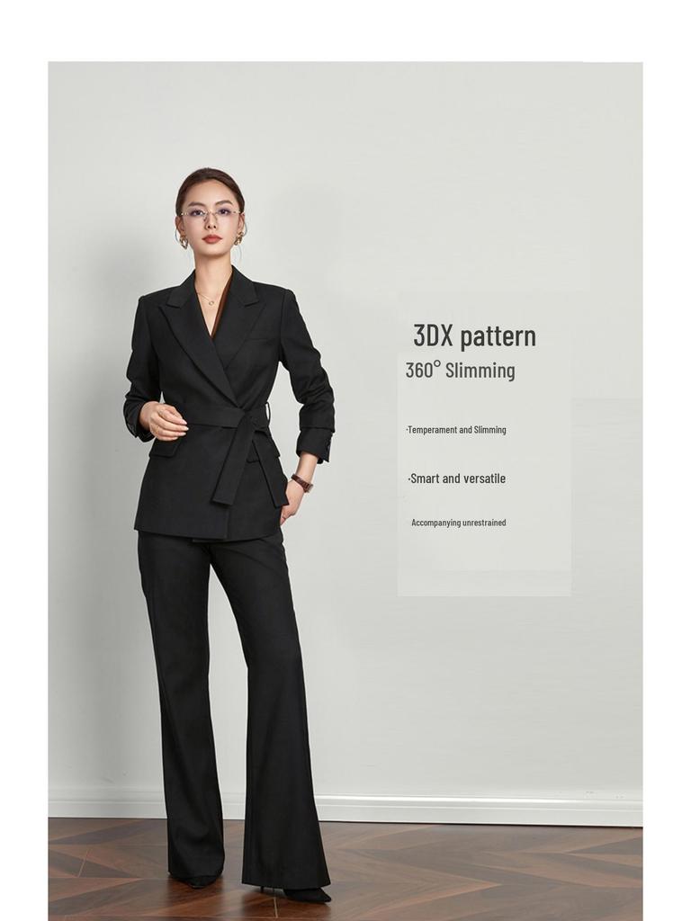 Damen High-End Tencel-Wollanzug mit Micro-Flare-Hose und Gürtel - Perfekt für formelle Kleidung im Frühling/Herbst und professionelle Umgebungen