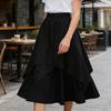 Damen Midi Rock Elastischer Hoher Bund Doppellagig Unregelmäßiger Saum Halloween Rock Einfarbige A-Linie Schlankmachendes Design Freizeit