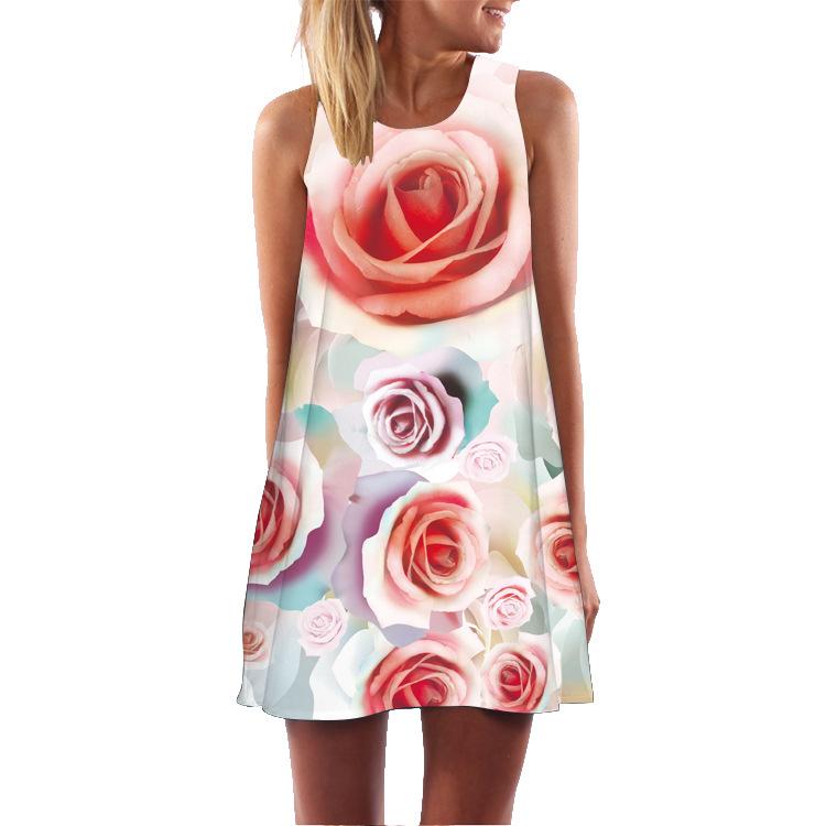 European Station European and American New Digital Printing Crew Neck Hot Sale Medium and Long Off-the-shoulder Dress