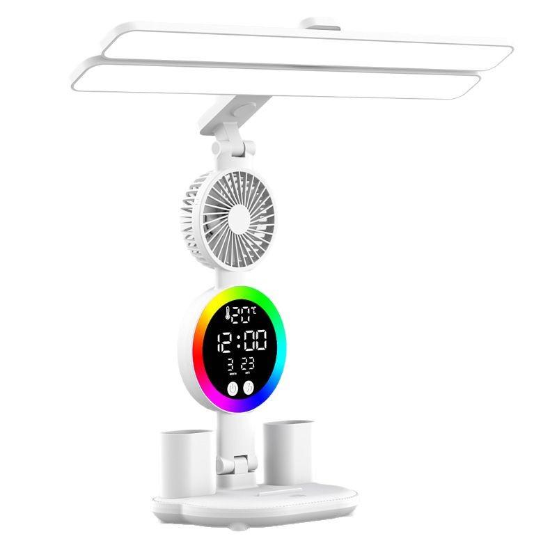 Modern LED Desk Lamp Clock Date Temperature Display Dimming Feature for Bedroom College Dorm Reading Room-ABS Body Square Shade