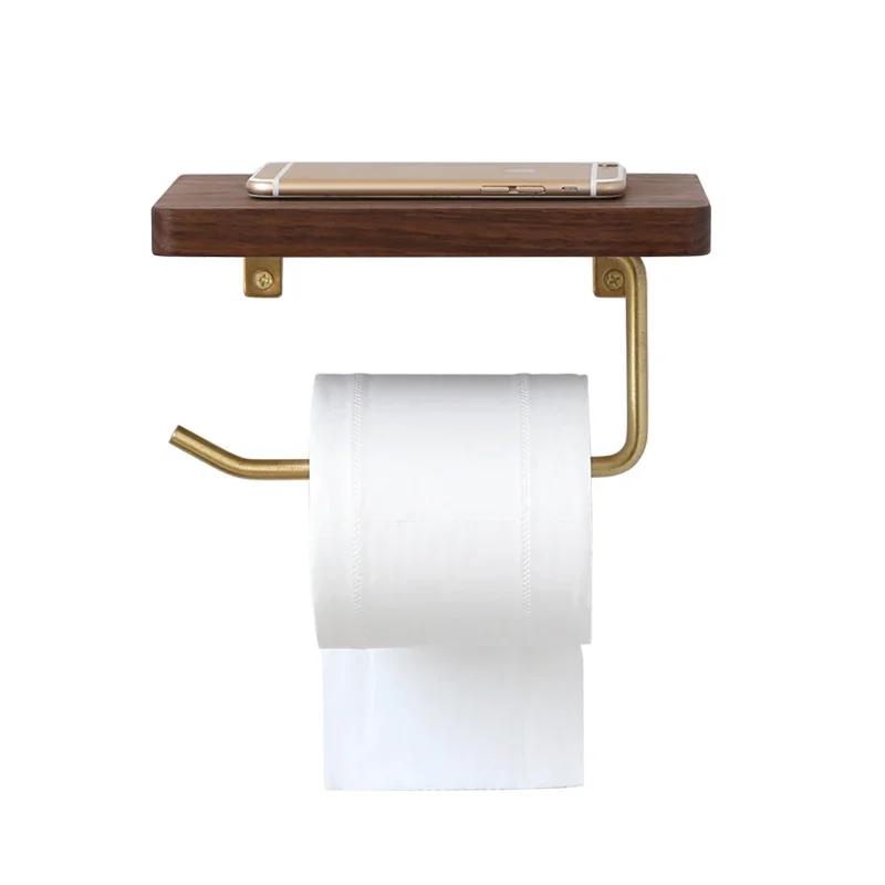 Solid Wood Paper Towel Holder Restroom Punch-free Wall Mounted Tissue Holder Bathroom Accessories Toilet Paper Holder Stand