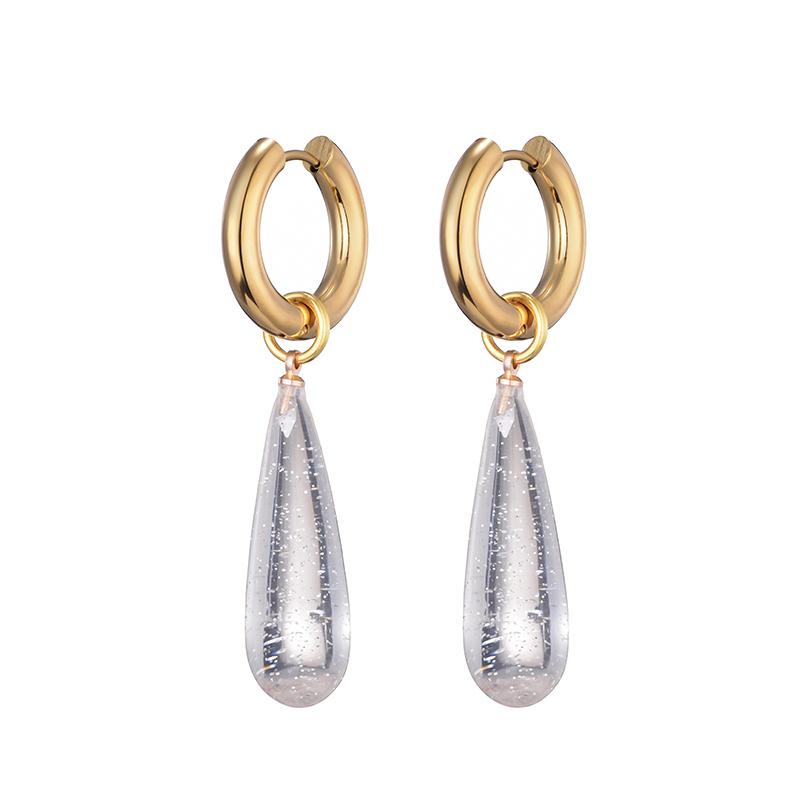 New Fashion Long Waterdrop Long Pendant Hoop Earrings Woman Round Stainless Steel Gold Color Ear Buckel Dangle Female Zircon