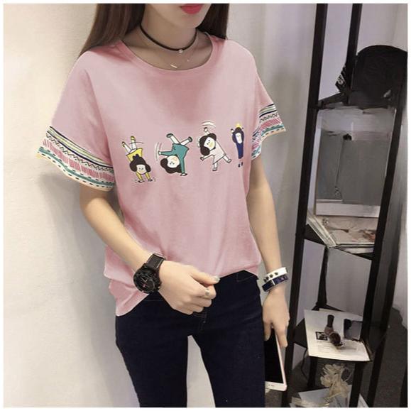 

Летняя женская футболка с забавным мультяшным принтом для молодой девушки, свободная повседневная футболка Harajuku с круглым вырезом Y2K Harajuku, футболки с графическим принтом XL розовый
