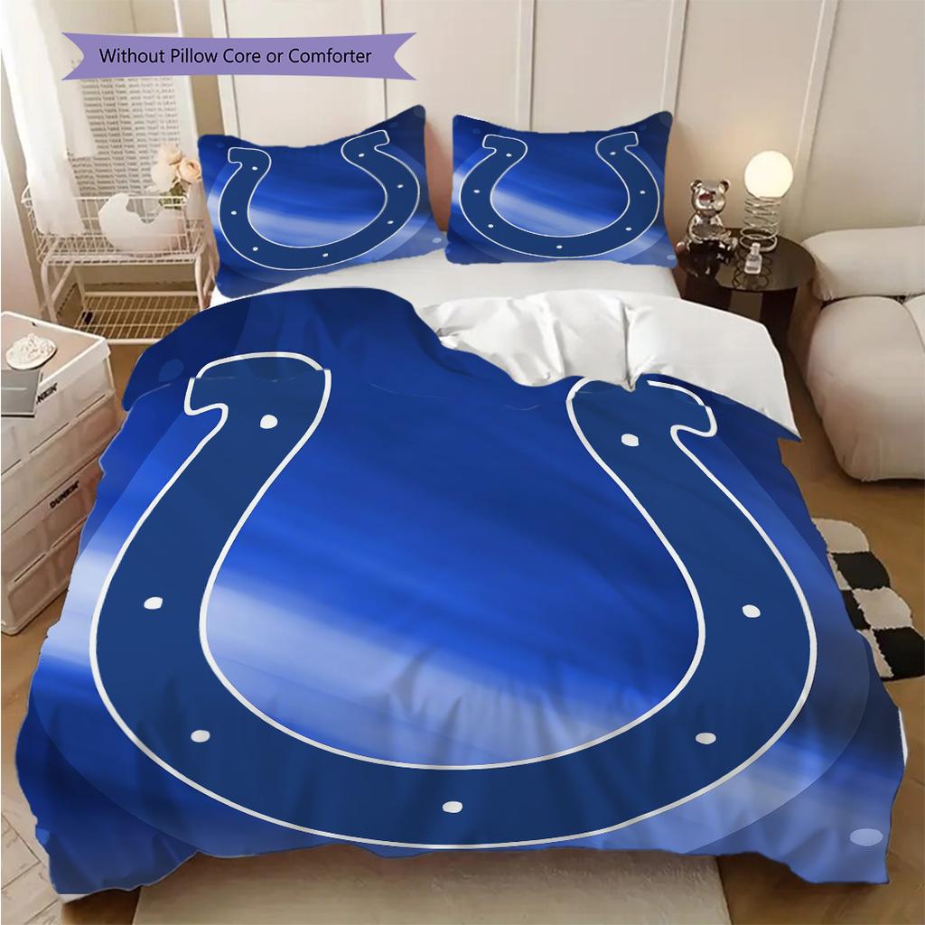 Indianapolis Colts Pattern Bedding Quilt Set Quilt Cover Pillowcase Home Decoration Birthday Gift (1 * duvet cover + 2 * pillowcase, without core)