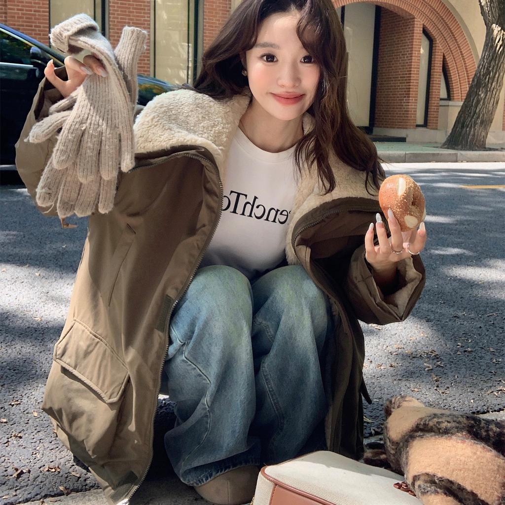 Large Laps Fur-Lined Thickened Workwear Parkas Women's Jacket