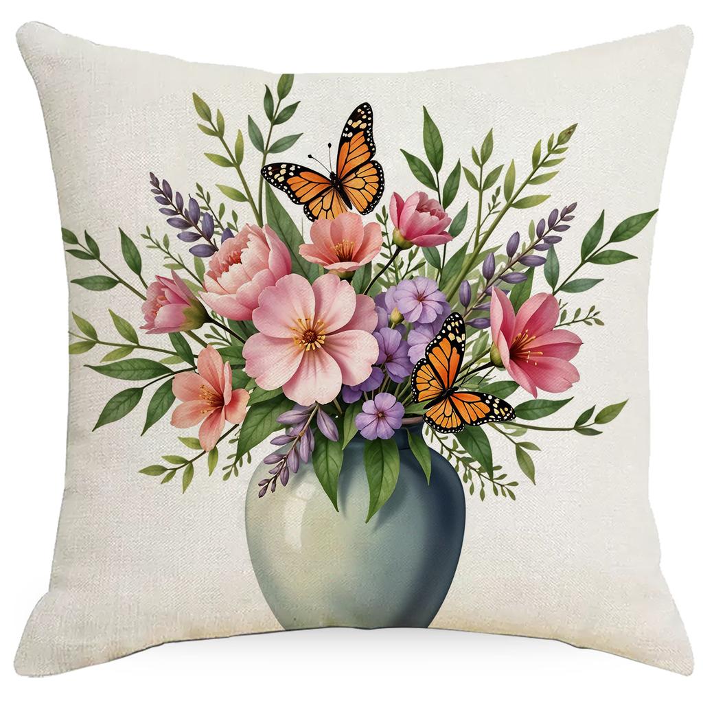 Spring and Summer Home Decoration Sofa Pillow Set Combination Floral Pillow Case Linen Single-sided Printed Bedside Pillow Seat Cushion