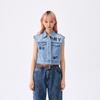 New MLB New York Yankees SS25 Denim Vest Women's Light Blue 3FVTG0151-50BLL