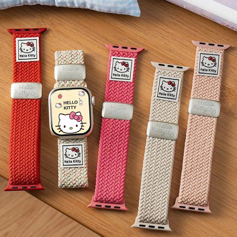 Hello Kitty Nylon Magnetic Buckle Braided Watch Band – Compatible with Apple Watch Series 10/9/8/7/6/5/4/Ultra/SE
