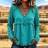 Women's V-Neck Long Sleeve Cotton Linen Casual Color Top