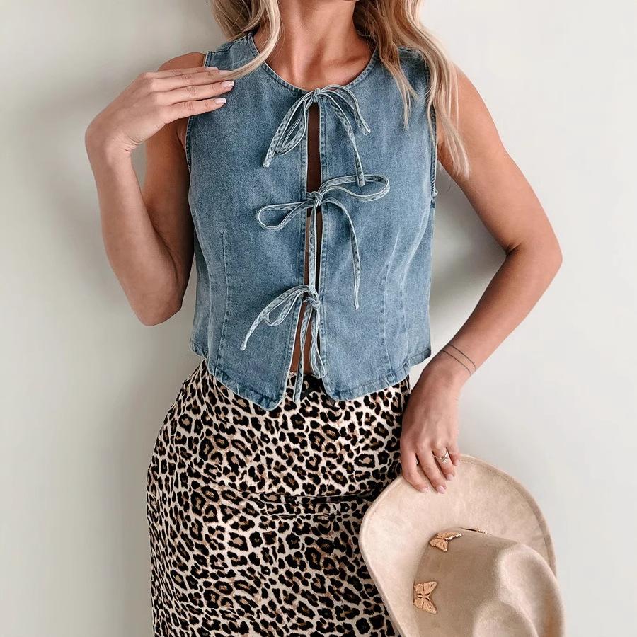 25 years of factory fast selling European and American trendy fashion casual straps denim vest women S