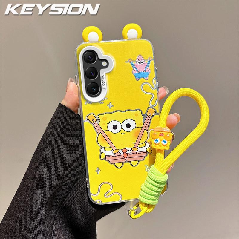 KEYSION Niedliche Cartoon-Hülle mit Ohren für Samsung A56 5G A36 mit Lanyard Weiches Silikon+PC Stoßfeste Handy-Rückseite für Galaxy A16 4G 5G