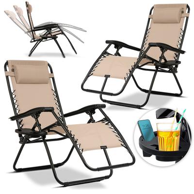 Foldable Garden Lounger With Cushion Sofotel Chillwell Set of 2 Beige
