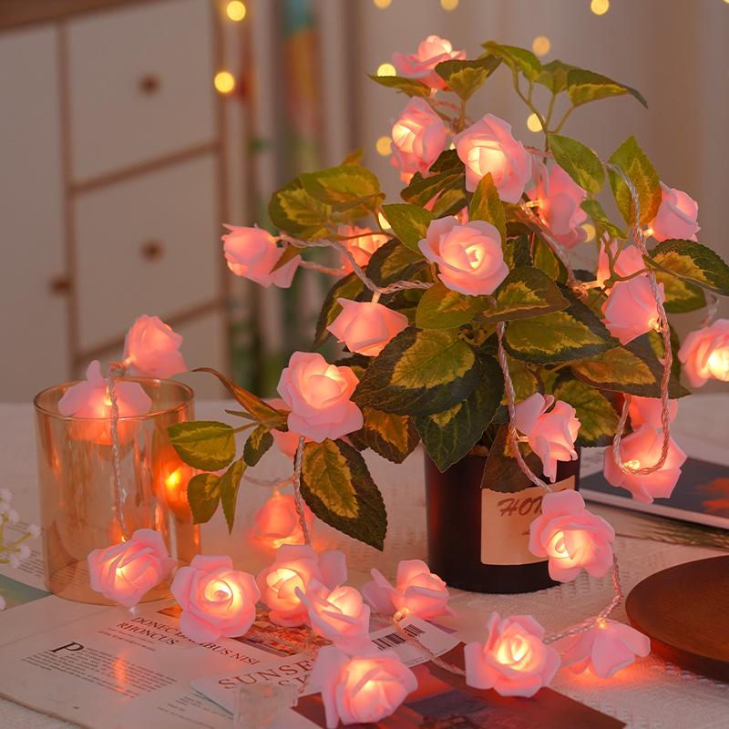 LED Rose Fairy String Lights - Flashing Floral Bedroom Decor, Battery-Powered Romantic Wedding & Party Lights
