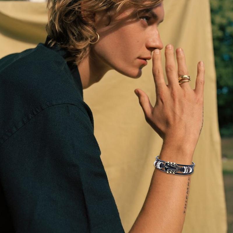 Braided Guitar Bracelet Zinc Alloy Adjustable Buckle Manual Woven Faux Leather 3-layered Retro Punk Wrist Jewelry Gifts