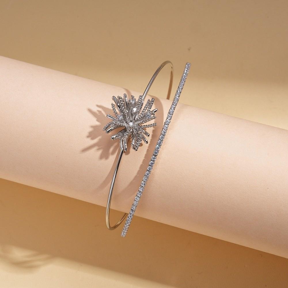 Arm Cuff Flower Wide Open Bangle Double Layer Exaggerated Bracelet Party Dress Decoration