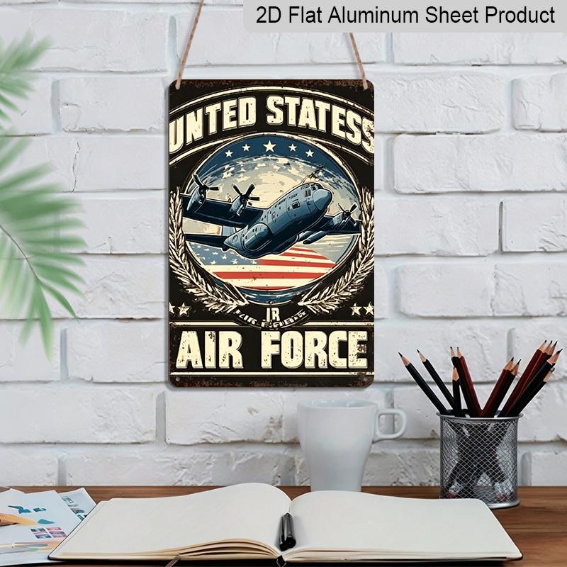 2D Flat, 1pc United States Air Force Vintage Airplane Aluminum Sign - Patriotic Military Wall Decor Military Room Decor, Man Cave, Patriotic Home