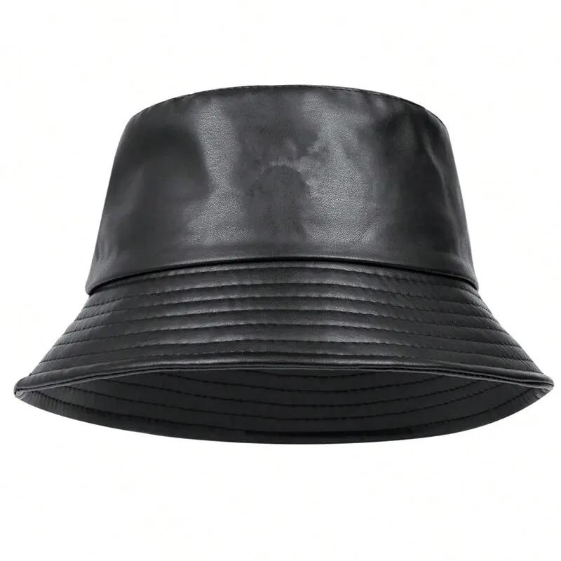 Fisherman Bucket Leather PU Faux Personality Color Plain Solid Neutral Gender Women Men For Caps Hats Fishermen Outdoor Casual Cap Sunscreen Hat