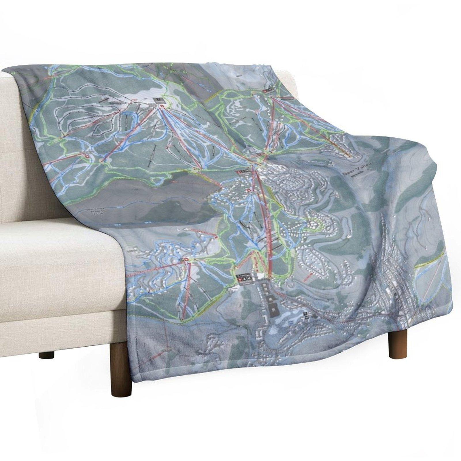 Deer Valley Resort Trail Map Throw Blanket Giant Sofa Soft Flannel Decorative Sofas Blankets 30x40in