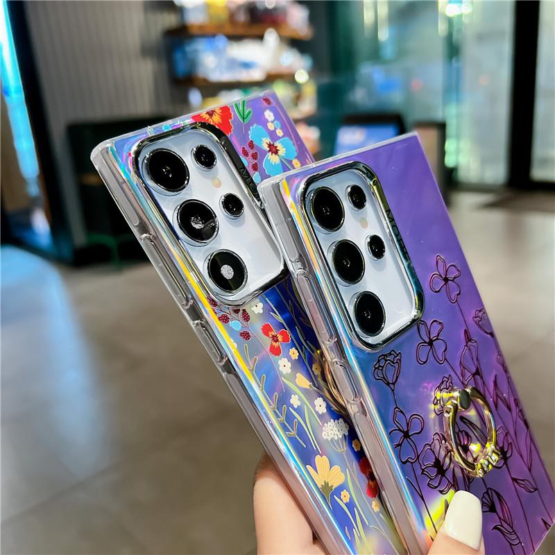 Suport pentru telefon cu inel cu diamante de ultimă generație, husă cu flori cu rază pentru Samsung A55 A35 A15 A25 S24 S23 FE A54 A14 A34 S22 Ultra