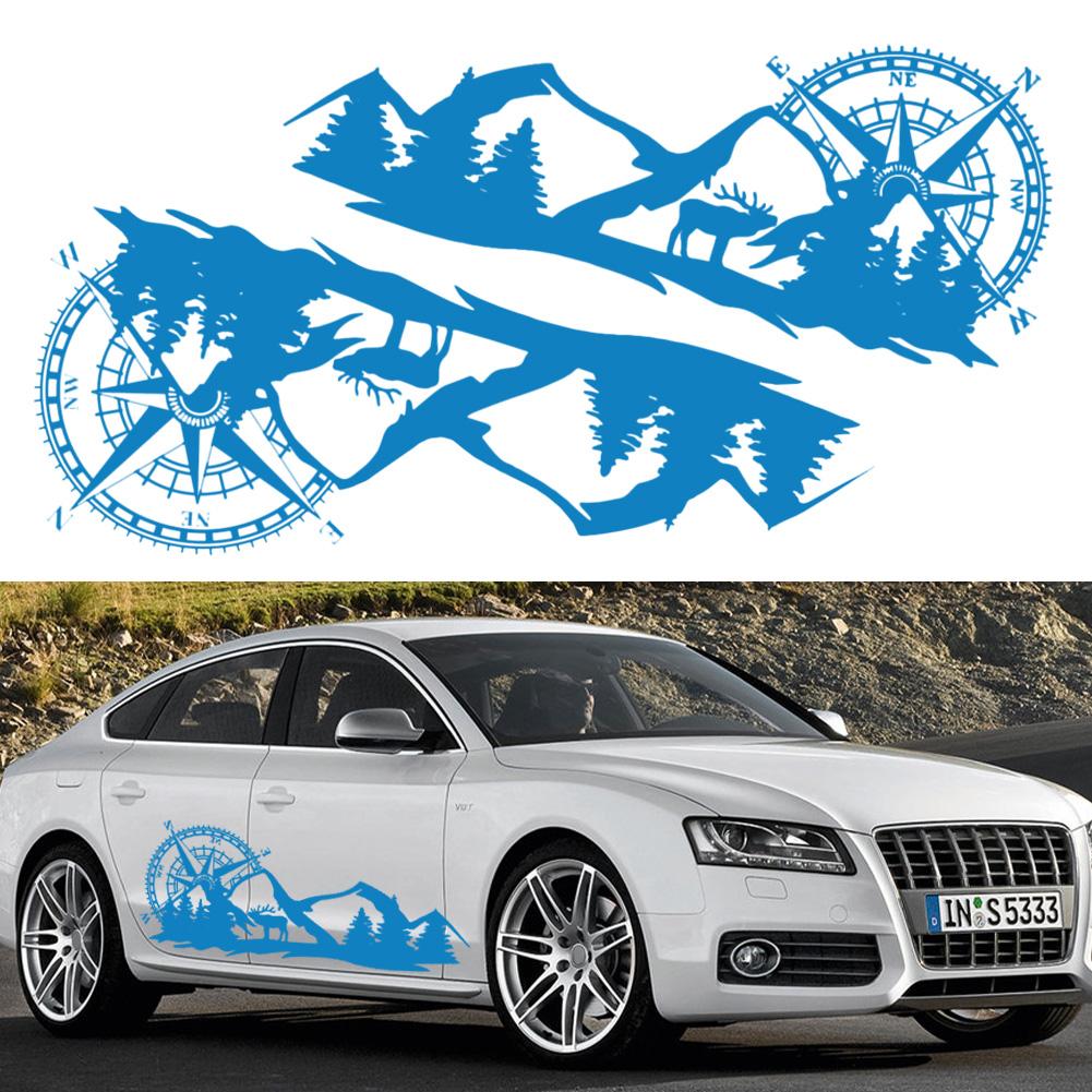 Large Car Decals Compass Tree Mountain Deer PVC Stickers Vinyl Graphic Waterproof SUV RV Styling Decoration Exterior Accessories