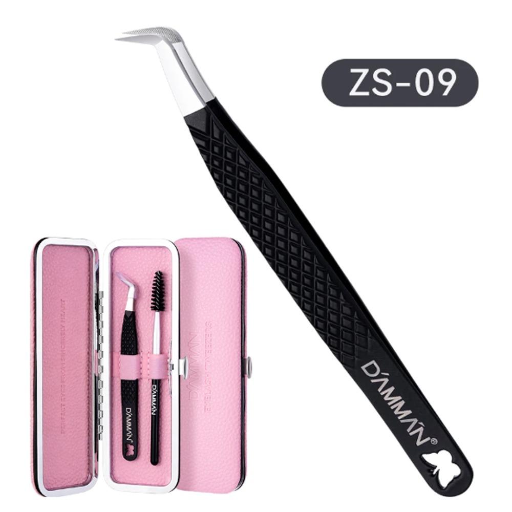 Large Flat Clamp Head Eyelash Tweezer Fiber Tip Anti-slip Grid Eyelash Extensions Tweezers Black Color Makeup Tools