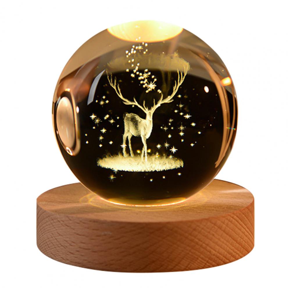 Night Light Room Decor Faux Ball Decoration 3d Engraved Solar System Ball Night Light with Wooden Base Led Lamp for Space