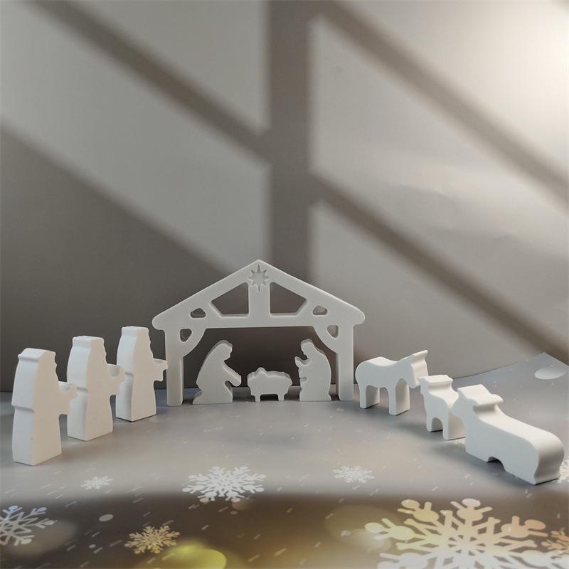 Krippenset DIY Silikonform Weihnachtsornament Dekoration Zement Gips Silikonformen für Epoxidharz